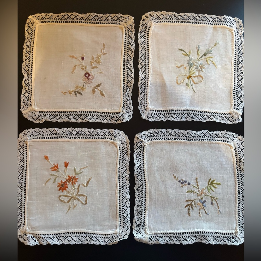 Embroidered Lace Trim Coasters Set